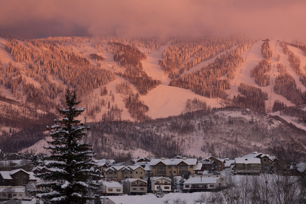 Fog accents the winter chill above and surrounding Steamboat Springs, Colorado.