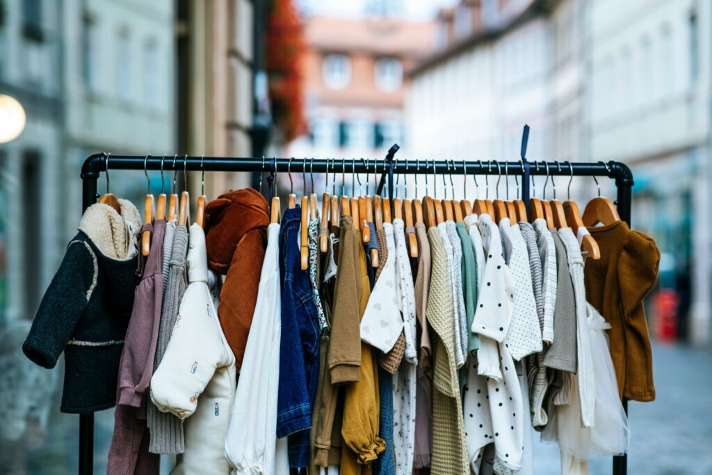 A rack of children's clothes