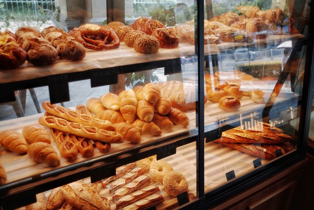 A window display in a bakery