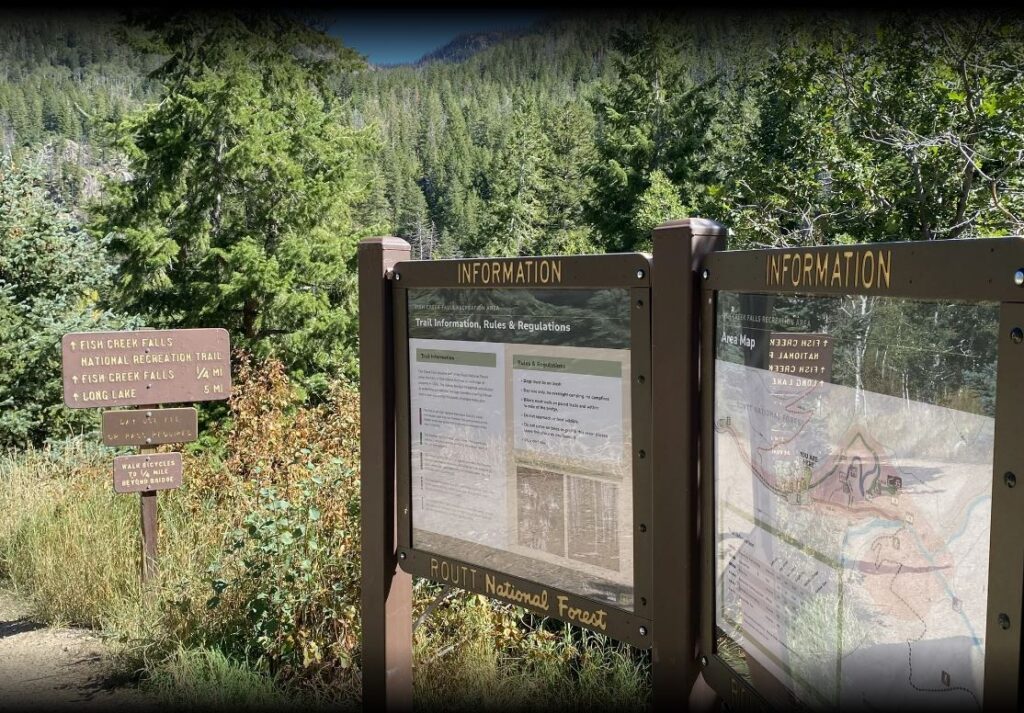 Informational signs at Fish Creek Falls