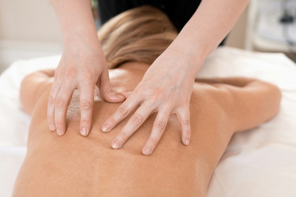 A woman having a back massage
