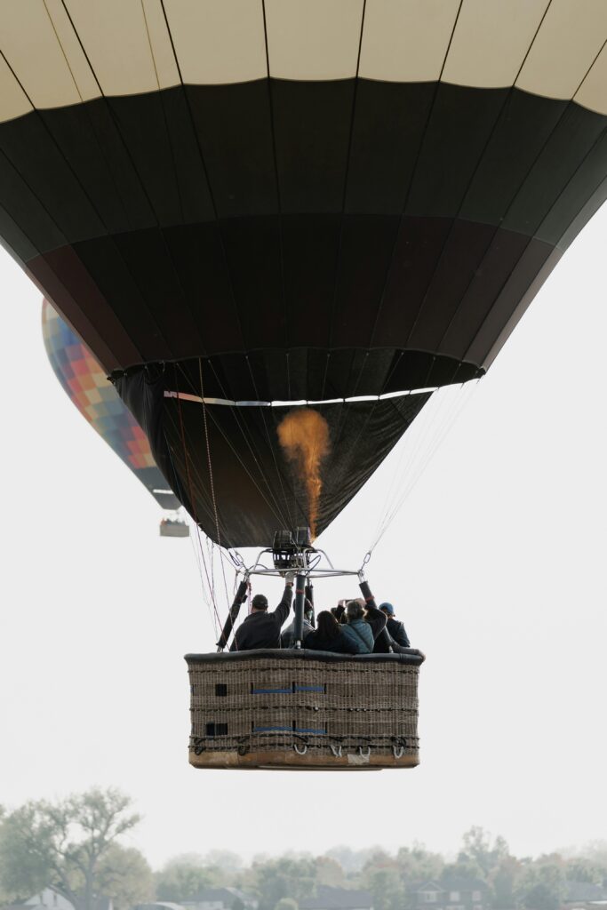 A group in a hot air balloon basket