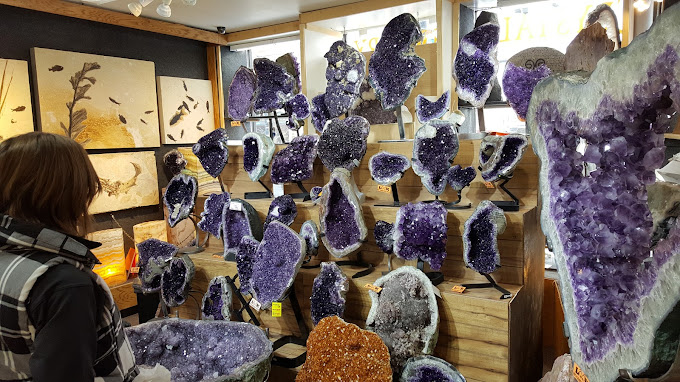 A display of crystals at The Jewelry & Fossil Shop of Steamboat Springs