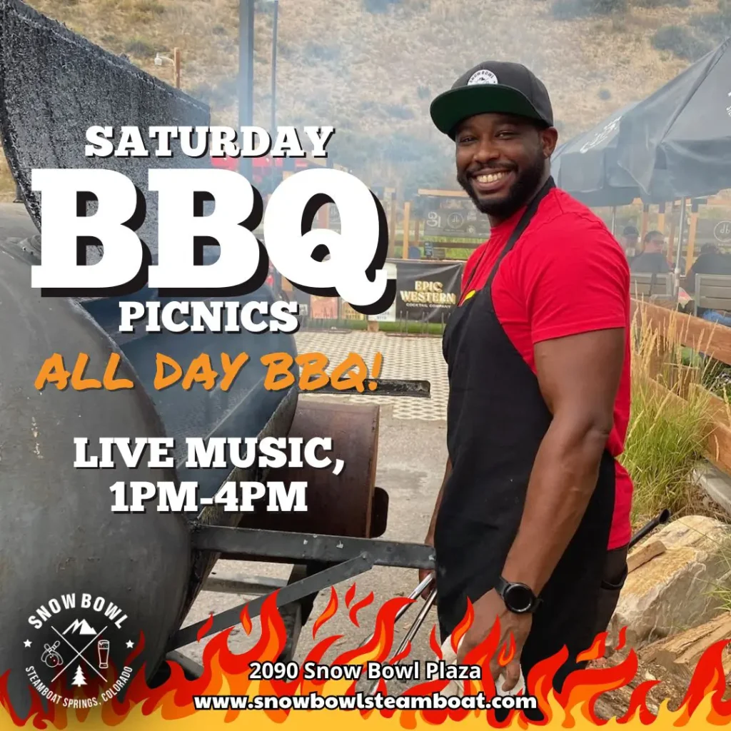 Saturday burger poster with a smiling man