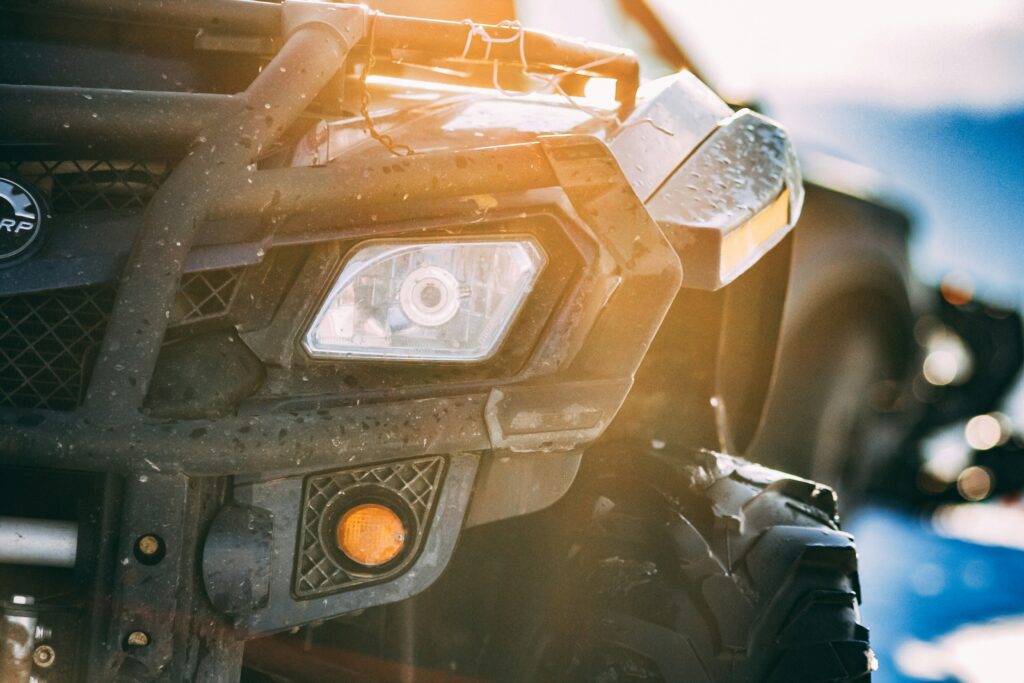 The headlights of an ATV