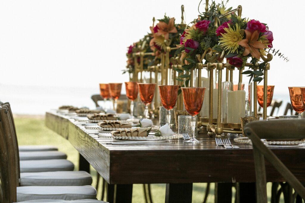 A table decorated with flowers