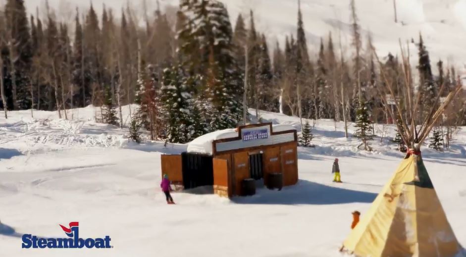 The saloon at Rough Rider Basin in the snow