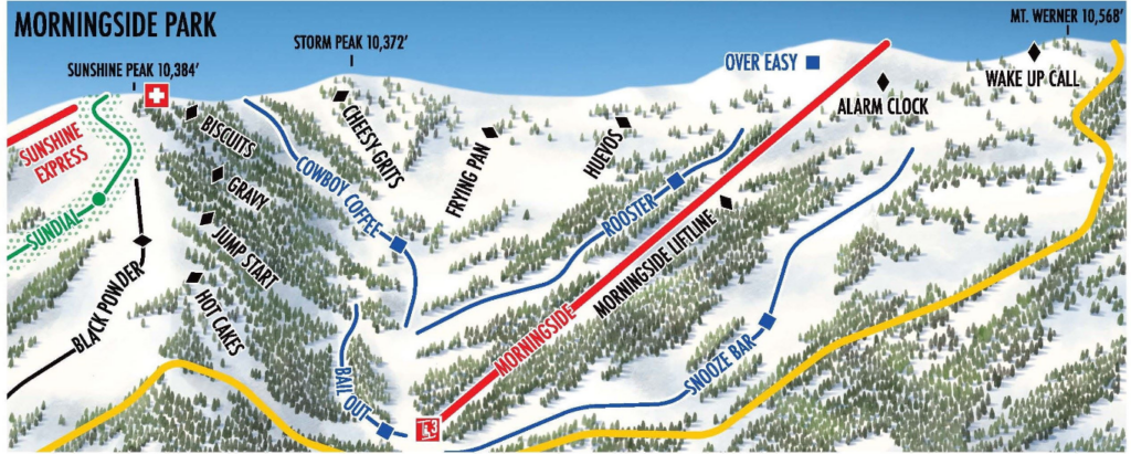 Morningside Park trail map, tree skiing in Steamboat Springs