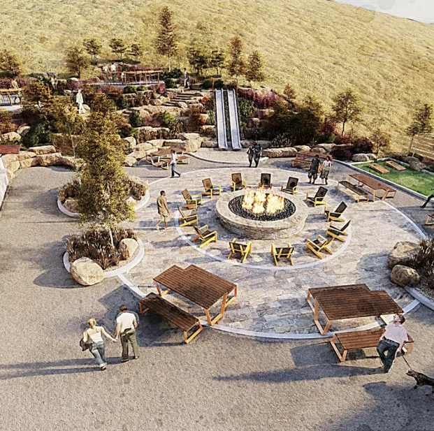 Rendering of the Mythology Distillery whiskey garden. Part of the Brew Trail in Steamboat Springs