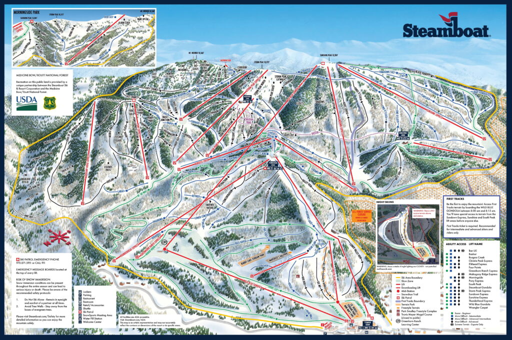 Winter Trail Map for Steamboat Resort Opening Day and the 2024 season. 