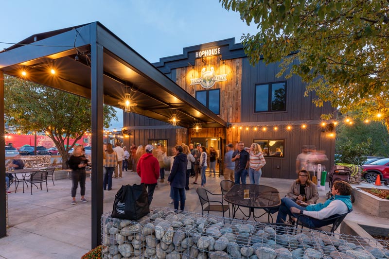 Evening crowd on the patio at Yampa Valley Brewery. Part of the Brew Trail in Steamboat Springs