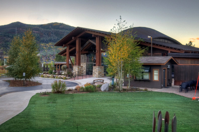 The log cabin like exterior of the Strings Pavillion. They host numerous events in Steamboat Springs in October. 