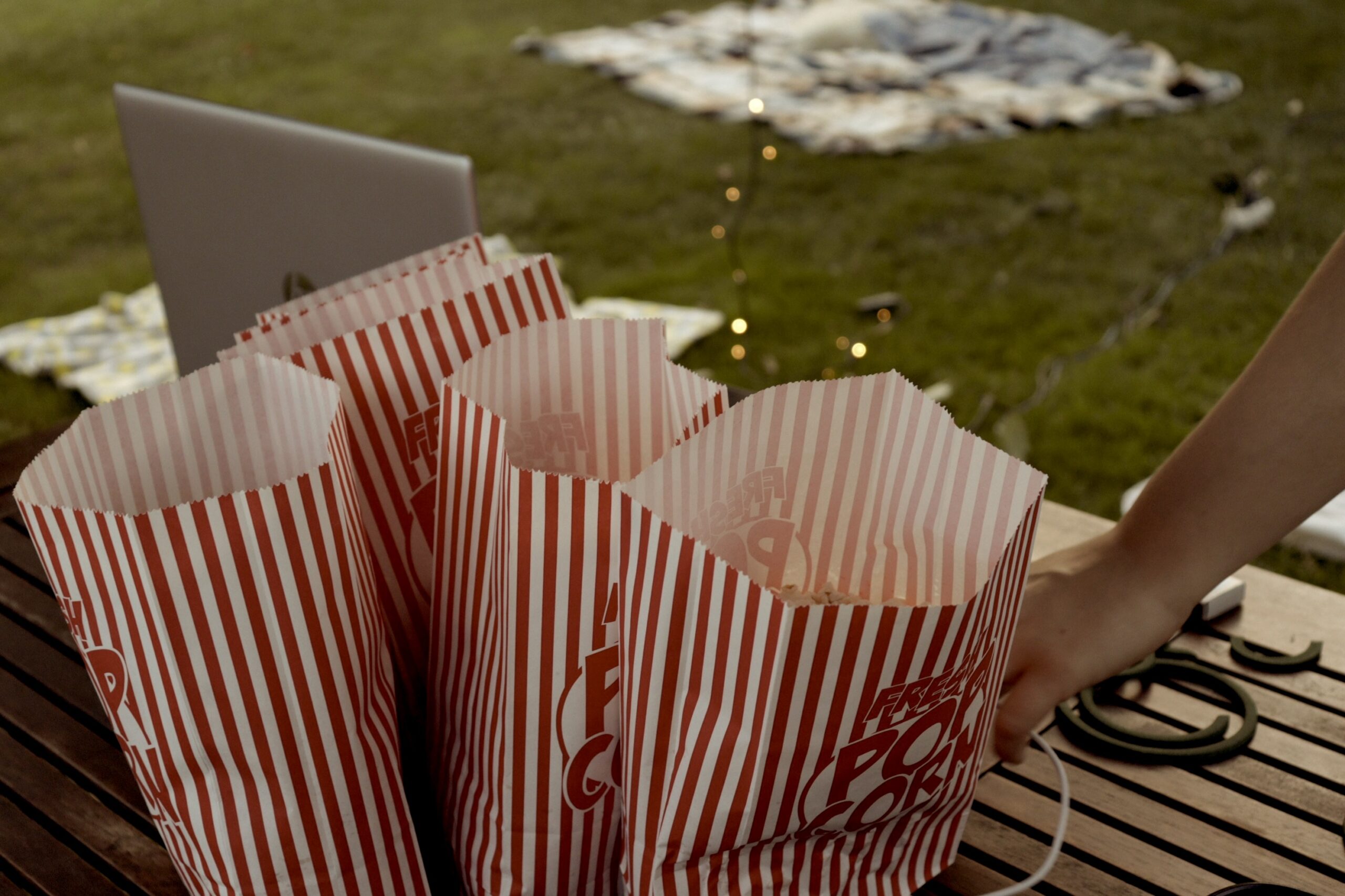 Bags of movie popcorn for guests enjoying a movie under the stars in Steamboat.